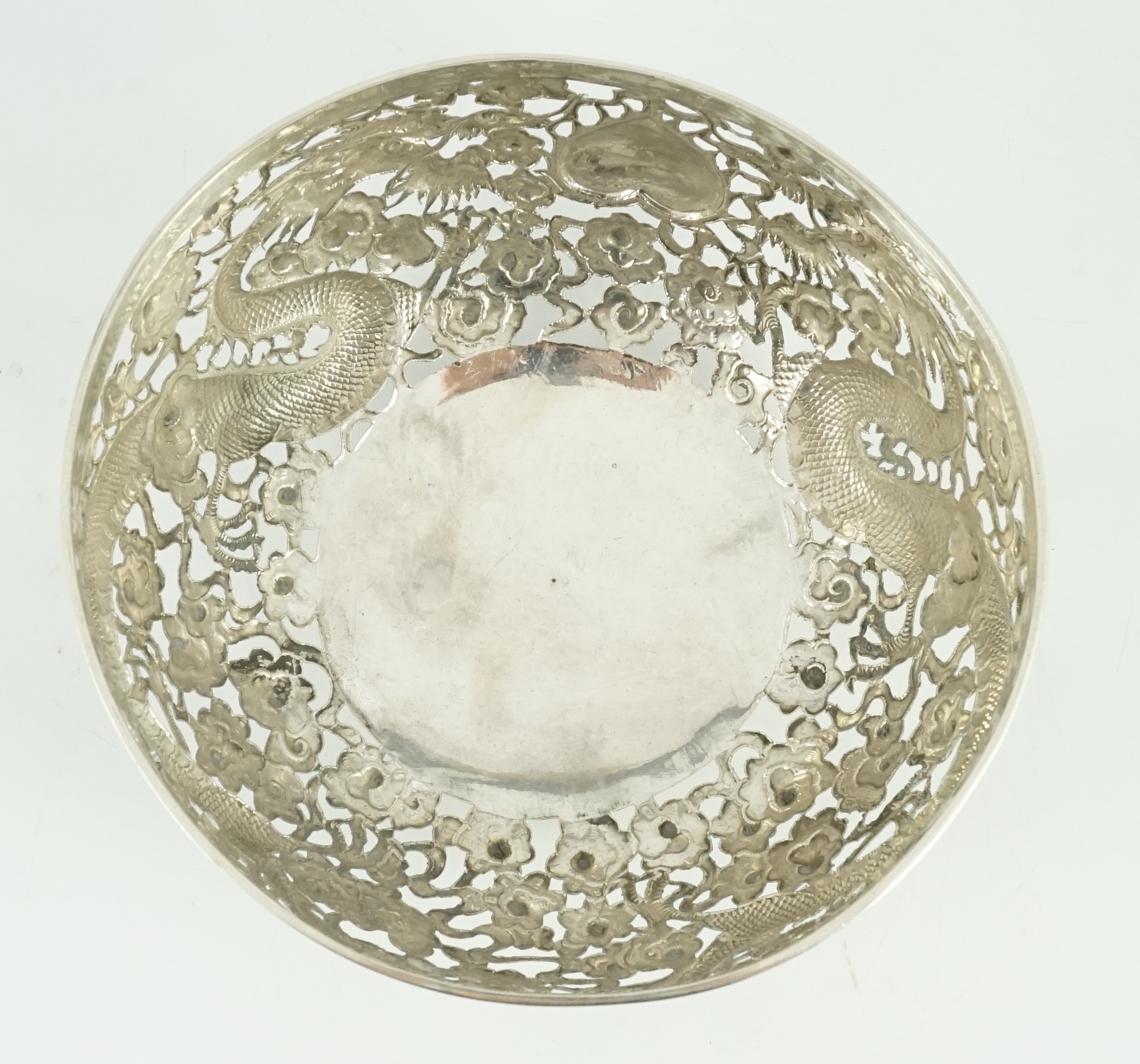 An early 20th century Chinese pierced silver circular bowl